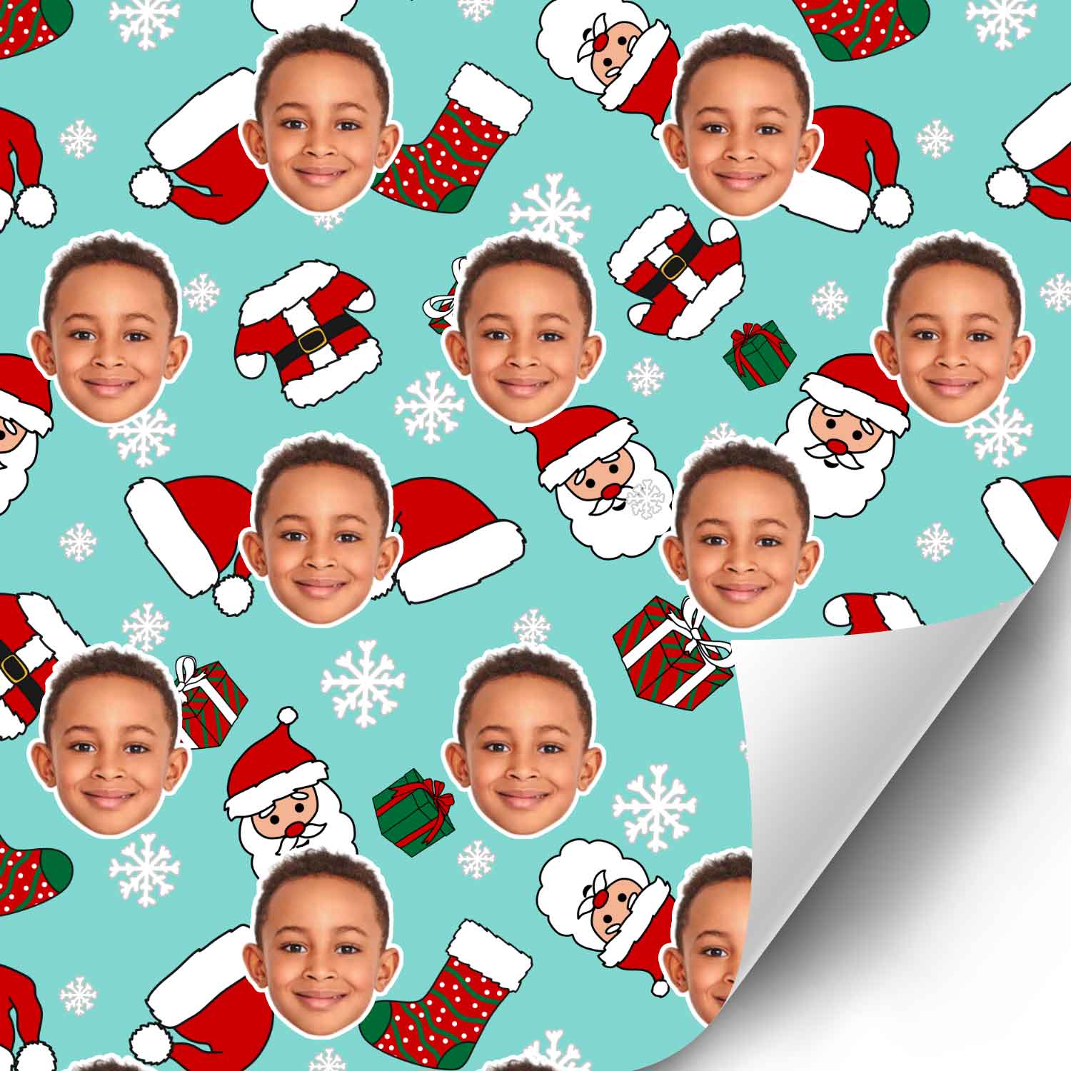 Santa Face Pattern Custom Christmas Wrapping Paper