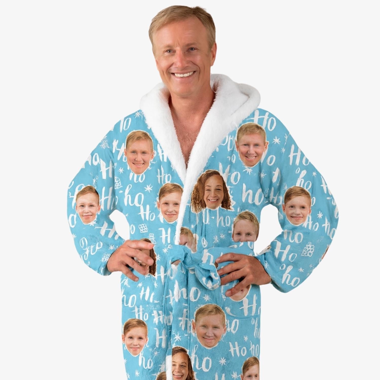 Ho Ho Ho Personalised Dressing Gown | Upload Your Family's Faces Ho Ho Ho Personalised Dressing Gown | Upload Your Family's Faces