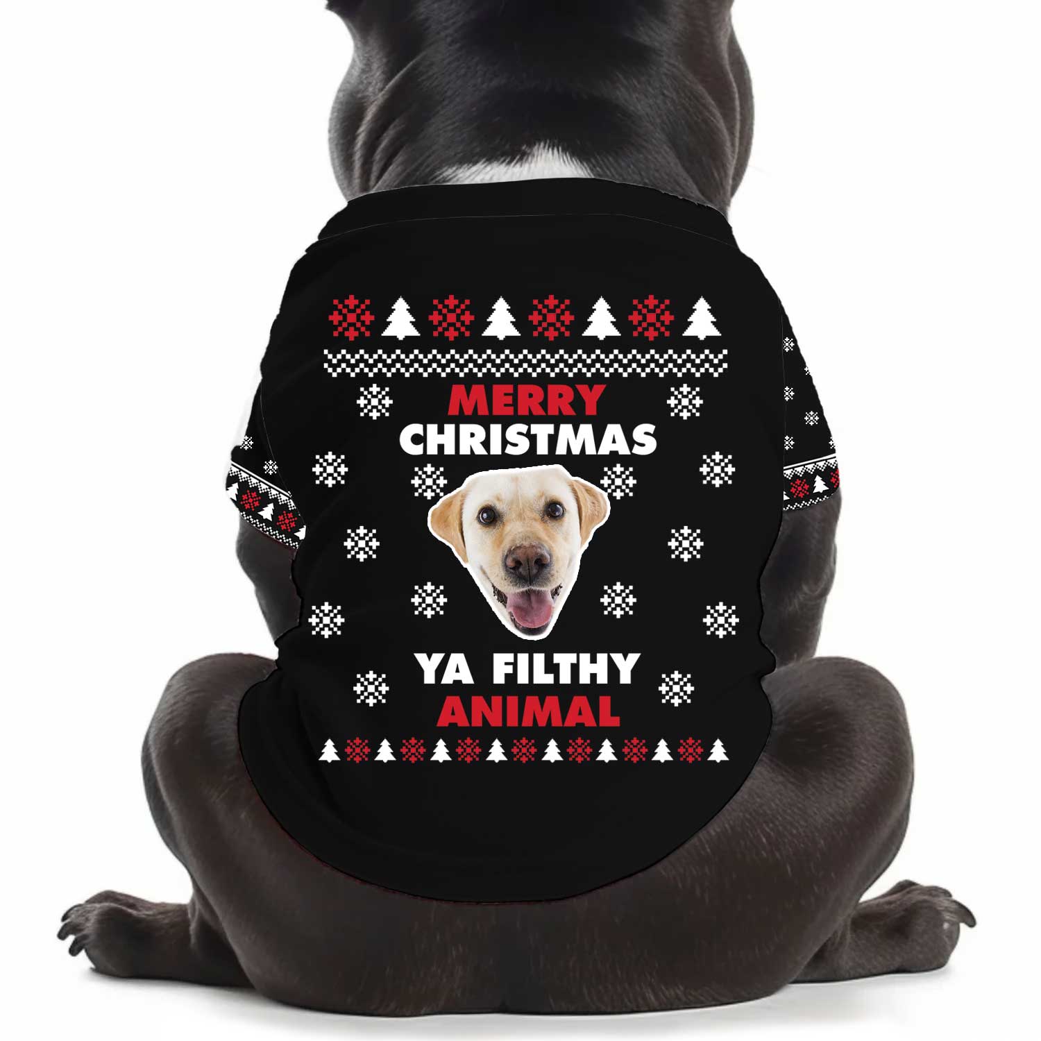 Merry Christmas Ya Filthy Animal Personalised Photo Christmas Dog T Shirt