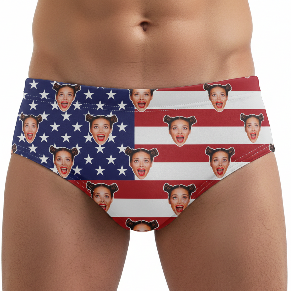 Face Pattern American Flag Swim Trunks