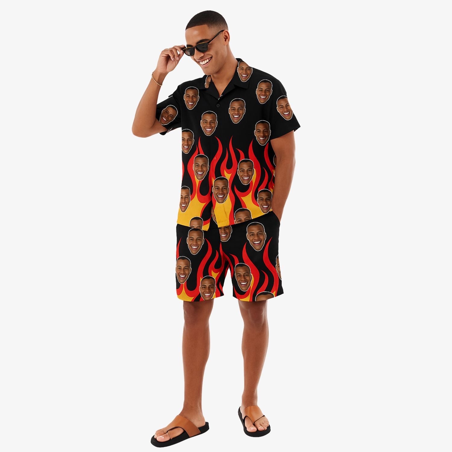 Fire Flame Custom Hawaiian Shirt Shorts Set