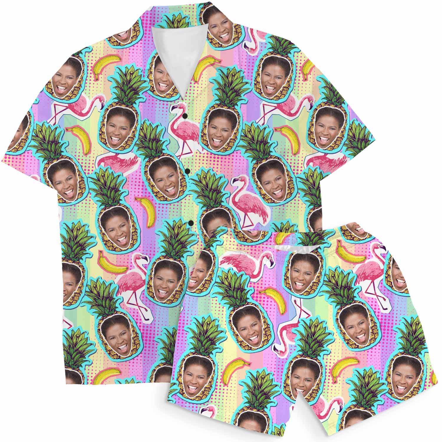 Pineapple Flamingo Personalised Hawaiian Shirt Shorts Set