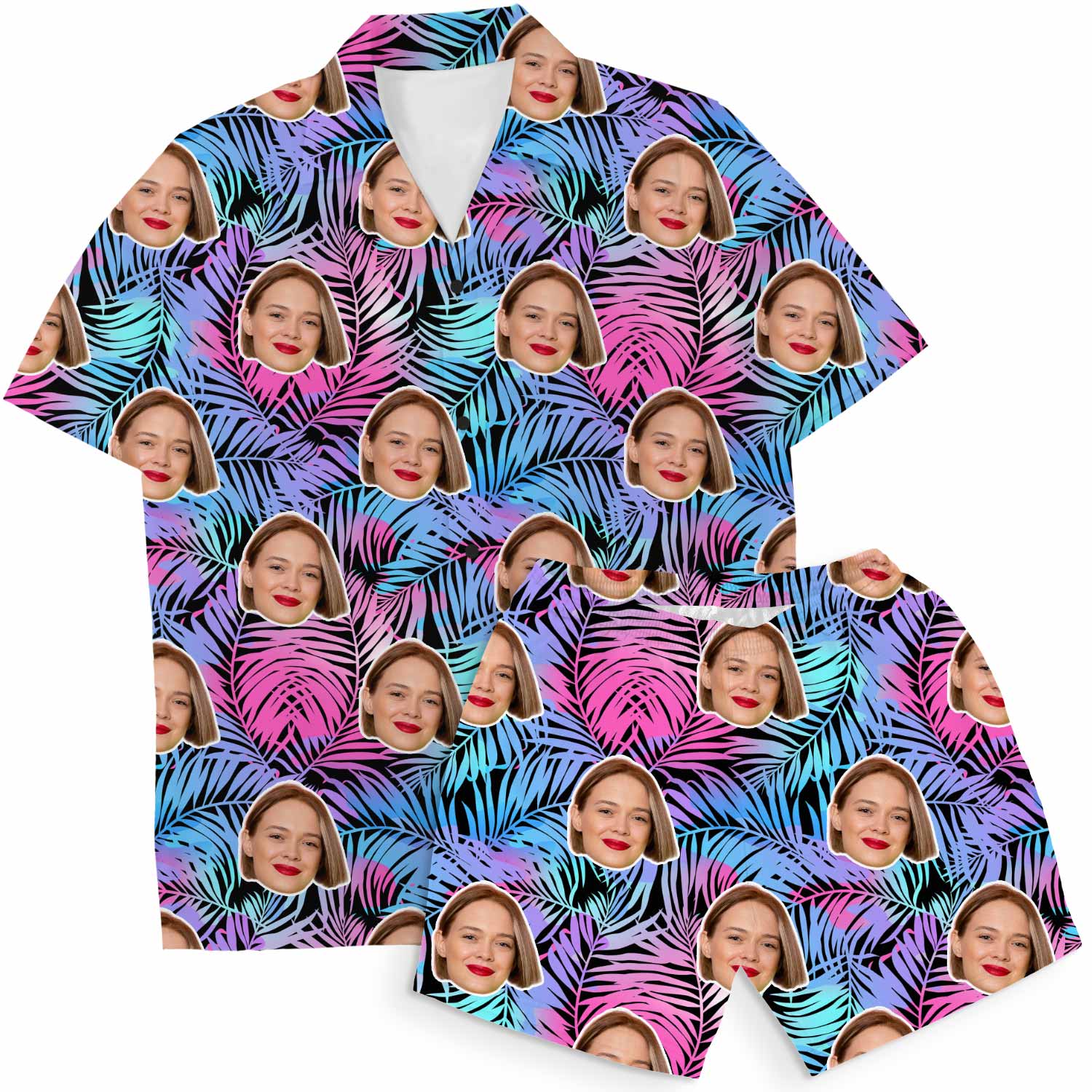 Neon Tropical Personalised Hawaiian Shirt Shorts Set