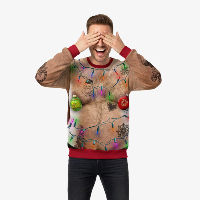 Hairy Fat Man Funny Christmas Lights Jumper