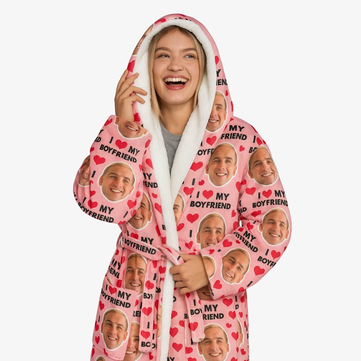 I Love My Boyfriend Personalised Dressing Gown | Custom Face Robe I Love My Boyfriend Personalised Dressing Gown | Custom Face Robe
