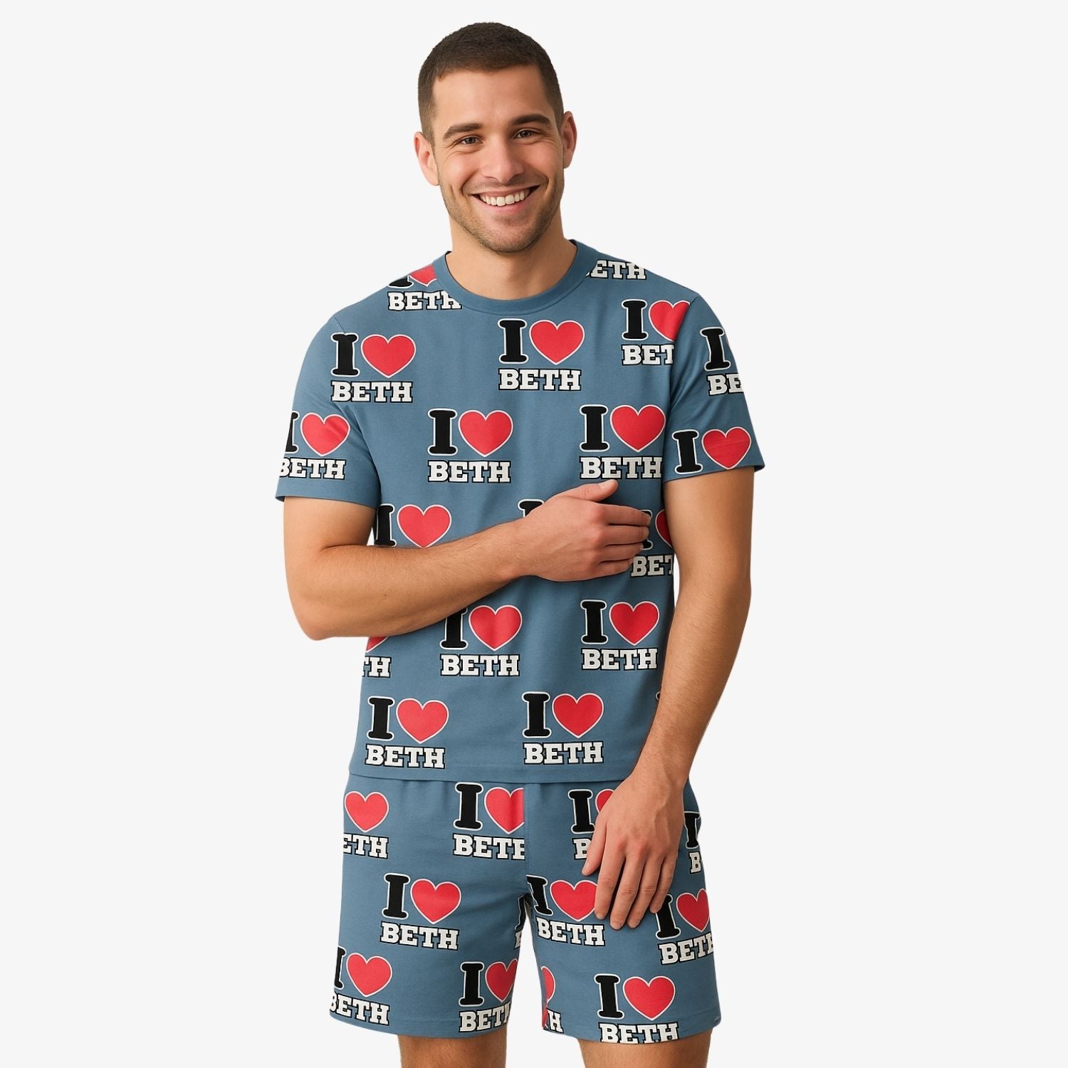 Men's I Heart Name Personalised PJs - Shorts Set