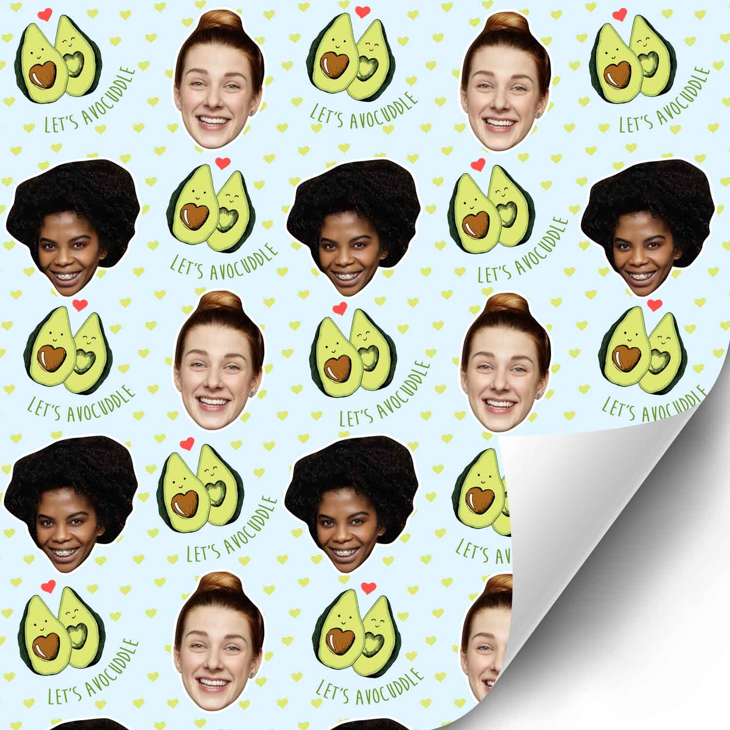Let's Avocuddle Couple Faces Personalised Wrapping Paper