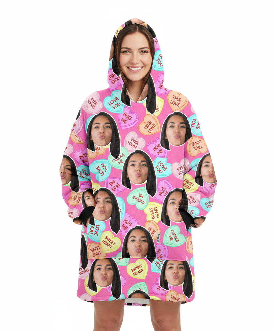 Love Hearts Personalised Hoodie Blanket