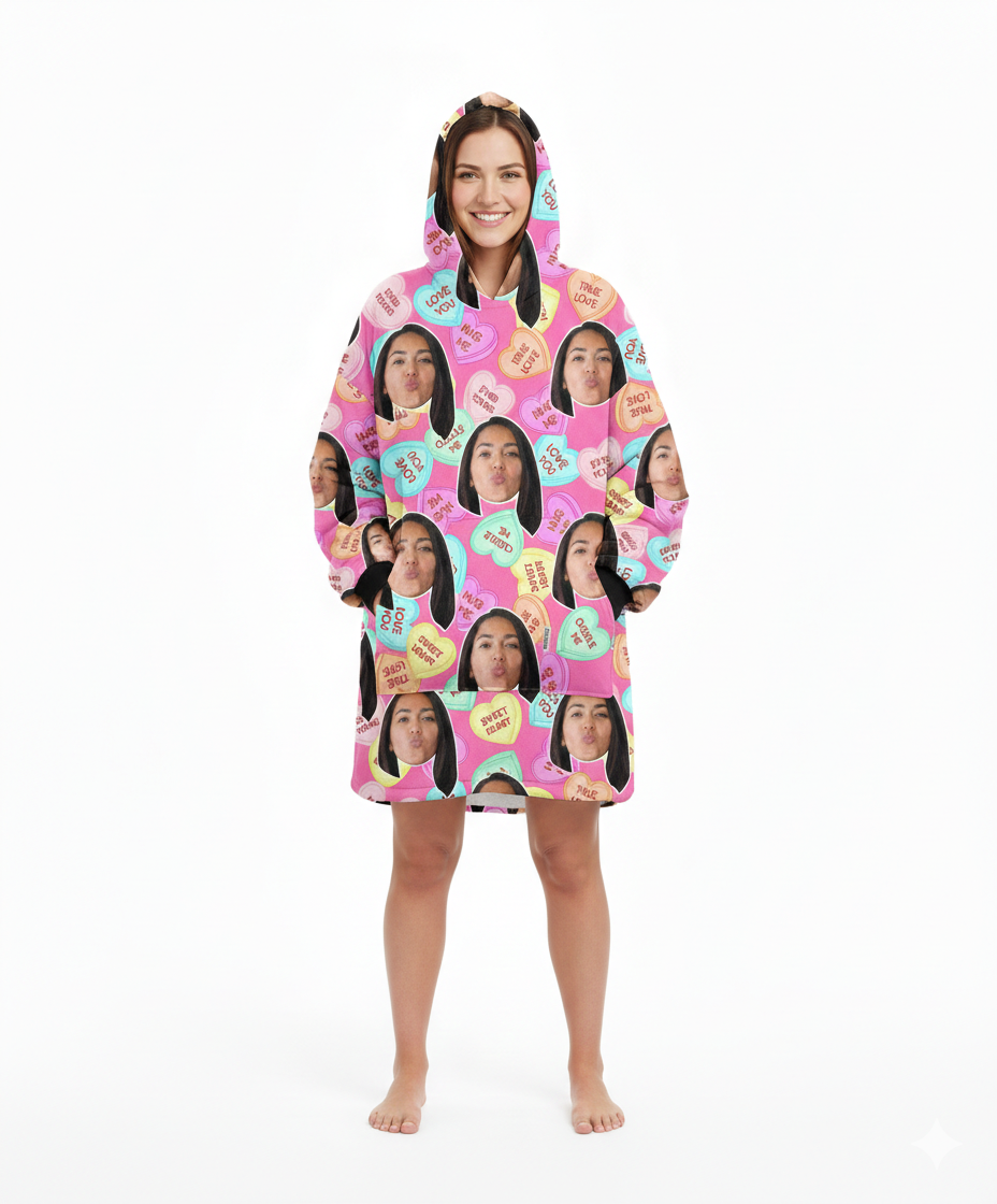 Love Hearts Personalised Hoodie Blanket