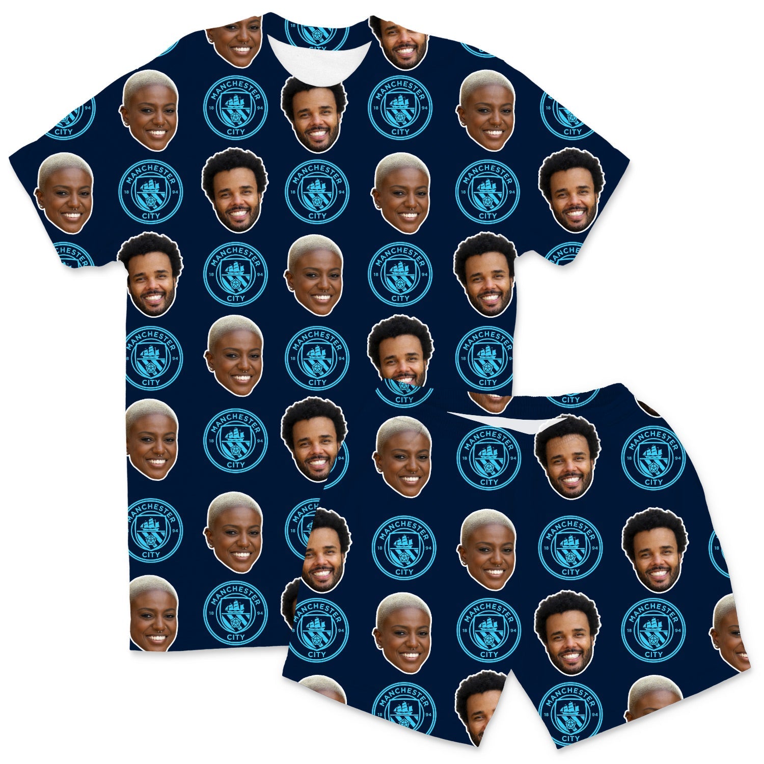 Personalised Men's Pyjamas - Man City Navy Men's PJ Shorts Set