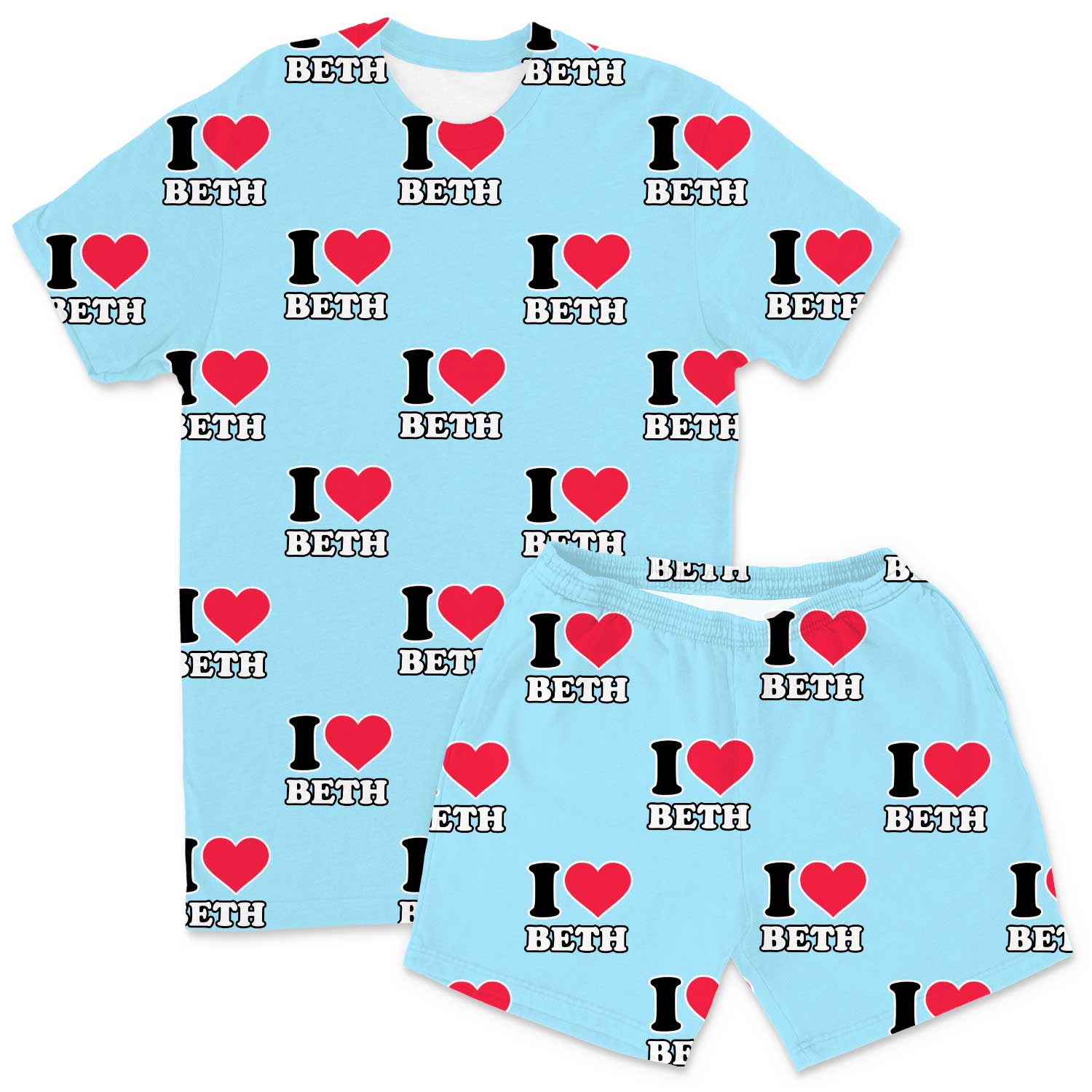 Men's I Heart Name Personalised PJs - Shorts Set