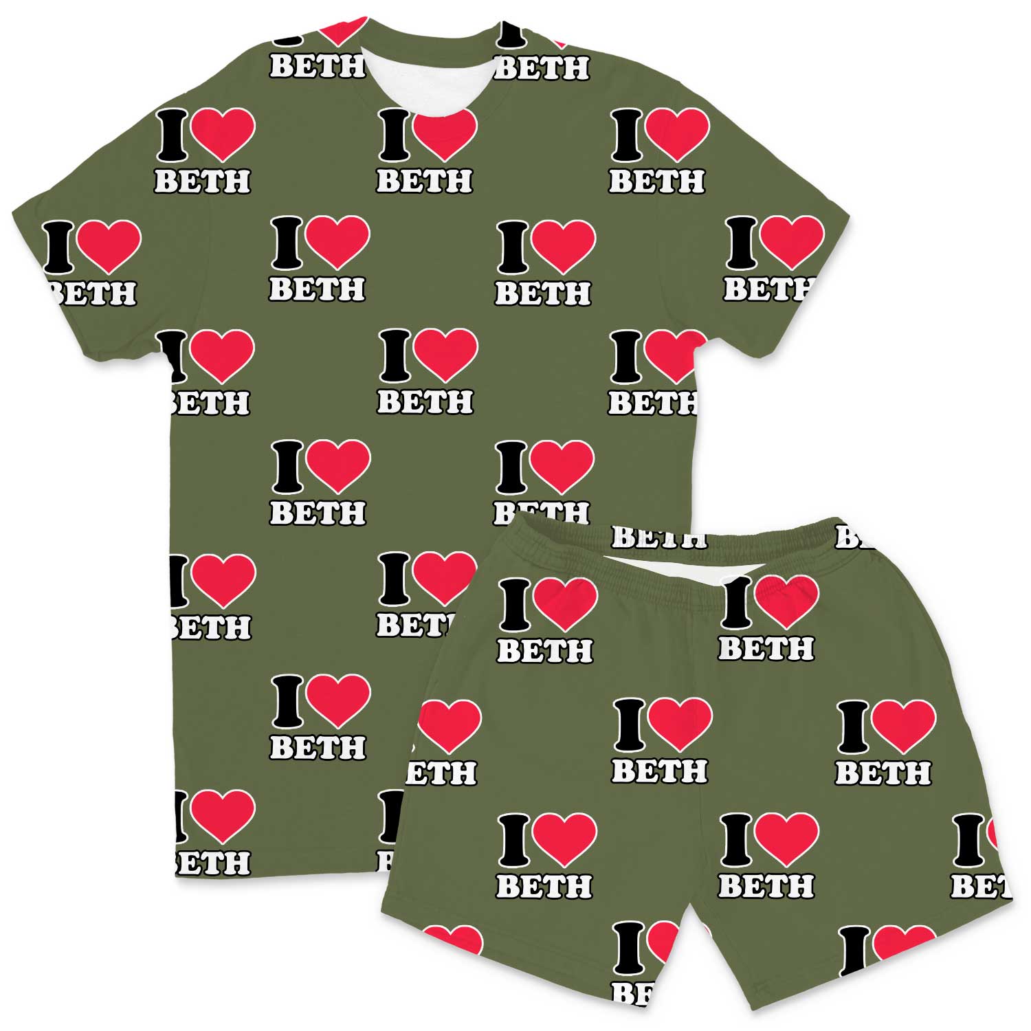 Men's I Heart Name Personalised PJs - Shorts Set