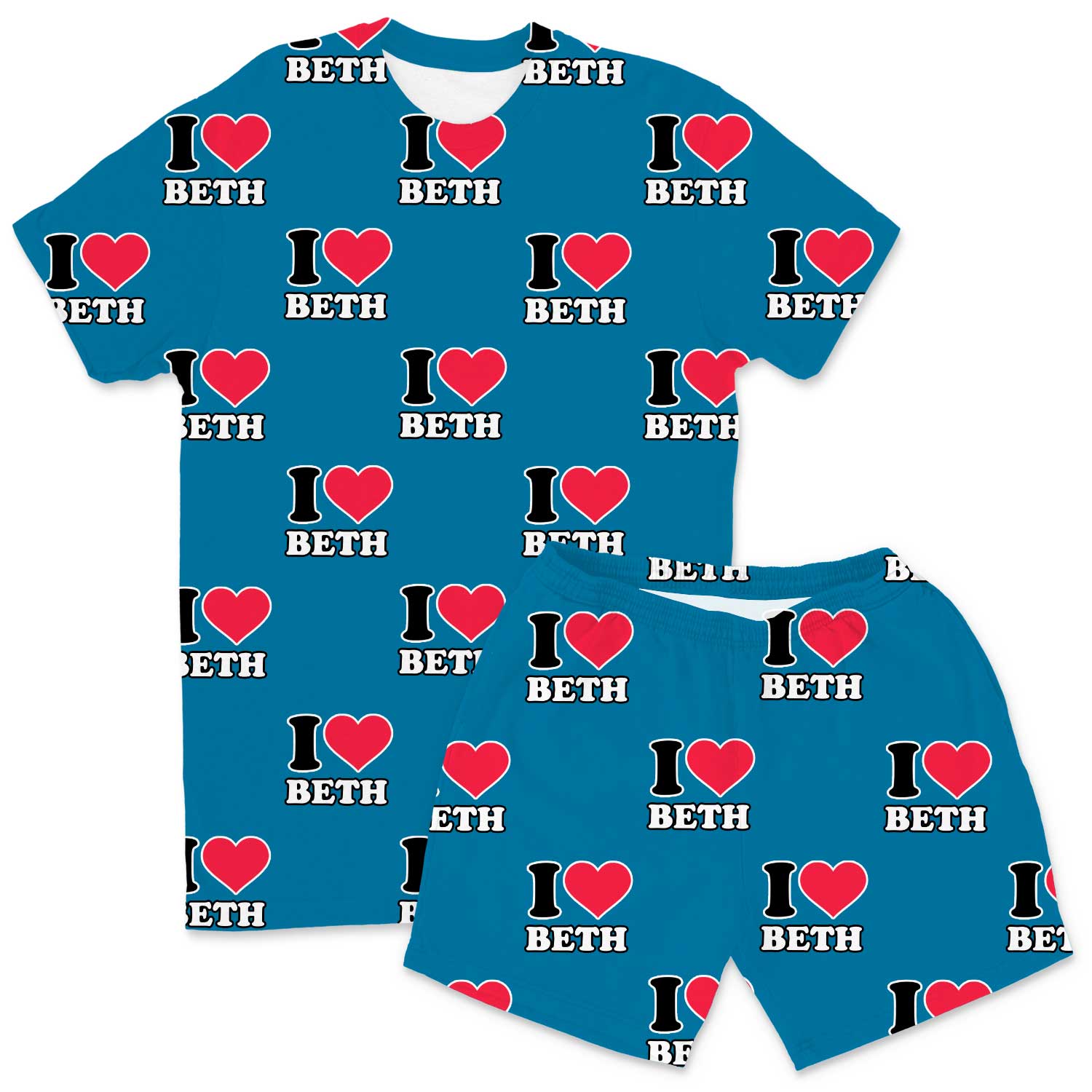 Men's I Heart Name Personalised PJs - Shorts Set