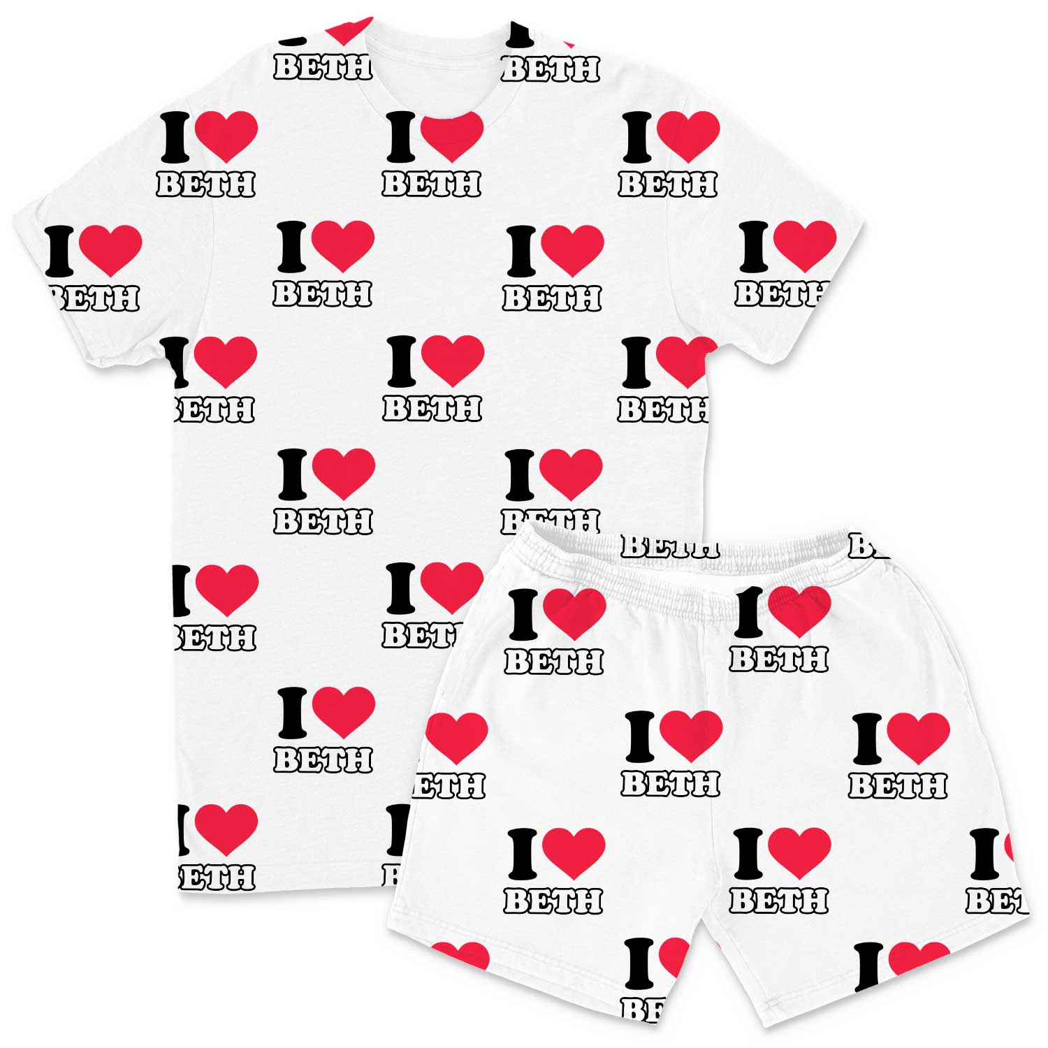 Men's I Heart Name Personalised PJs - Shorts Set