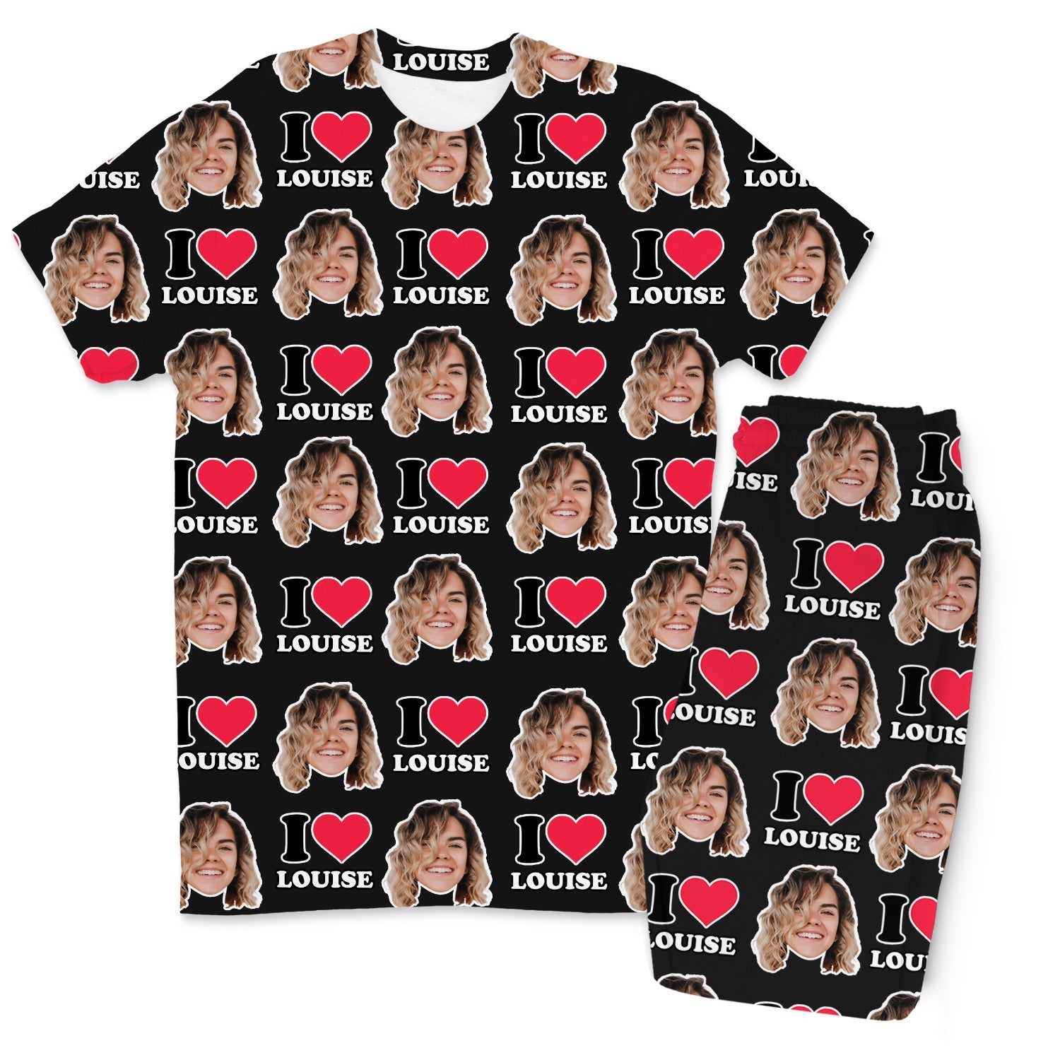 I Heart Name & Face Men's Personalised PJs - Trousers Set