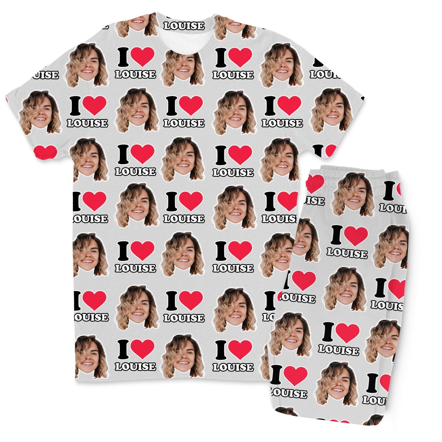 I Heart Name & Face Men's Personalised PJs - Trousers Set