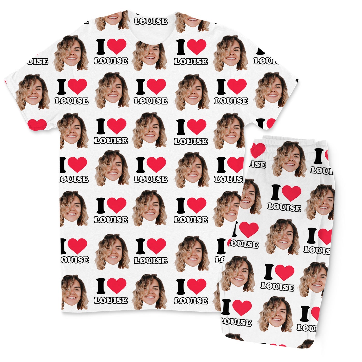 I Heart Name & Face Men's Personalised PJs - Trousers Set
