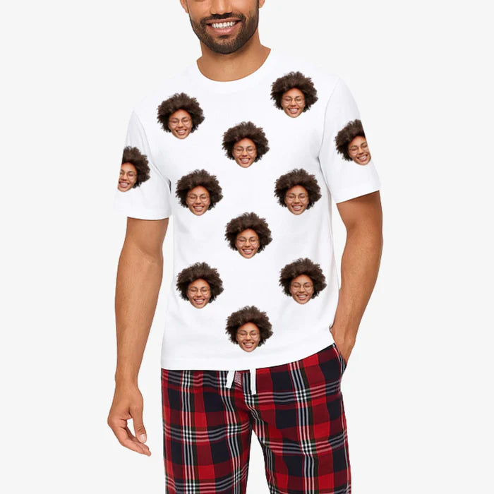 Men's Face Pyjamas - Red Tartan Trouser Set