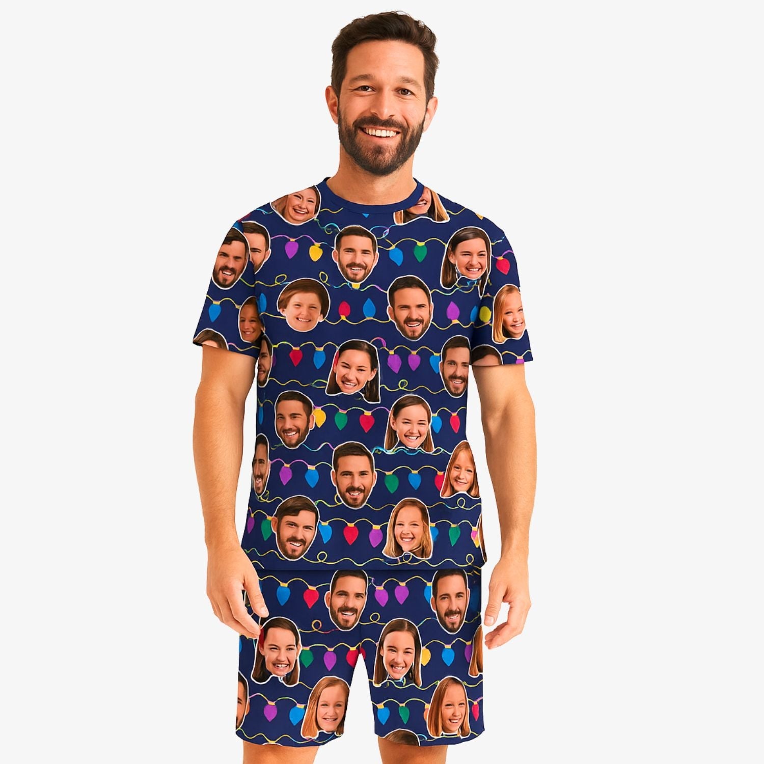 Men's Christmas Lights Personalised PJs - Shorts Set
