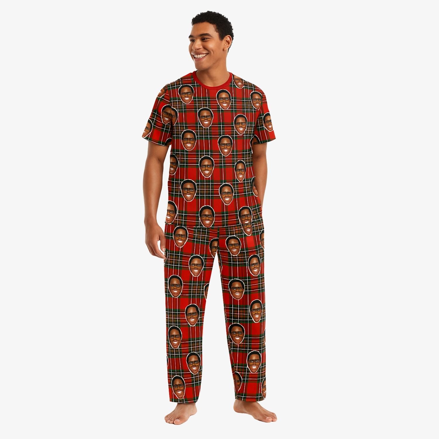 Men's Red Tartan Personalised Pyjamas - Trouser Set