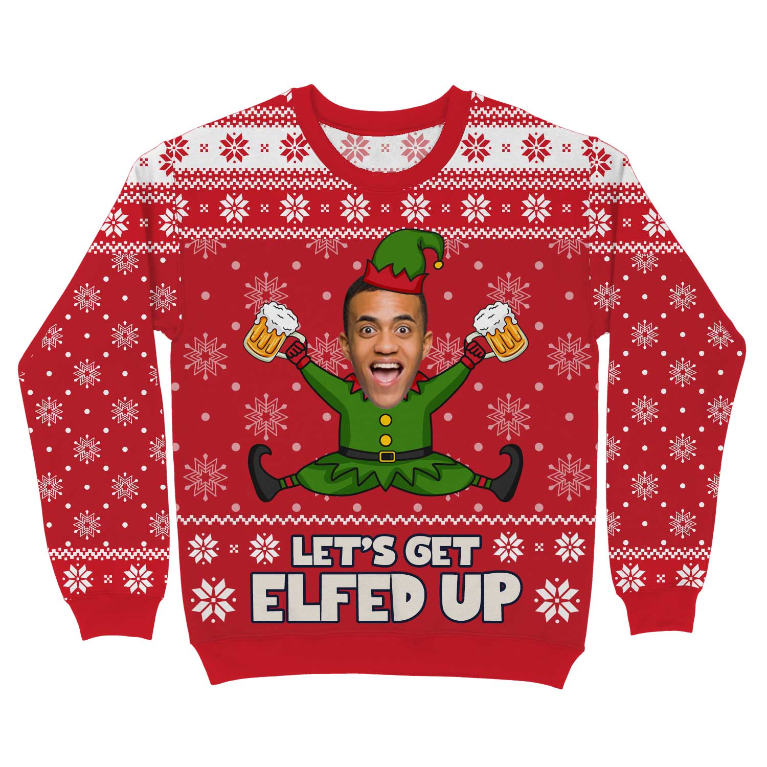 Let’s Get Elfed Up Face Personalised Christmas Jumper