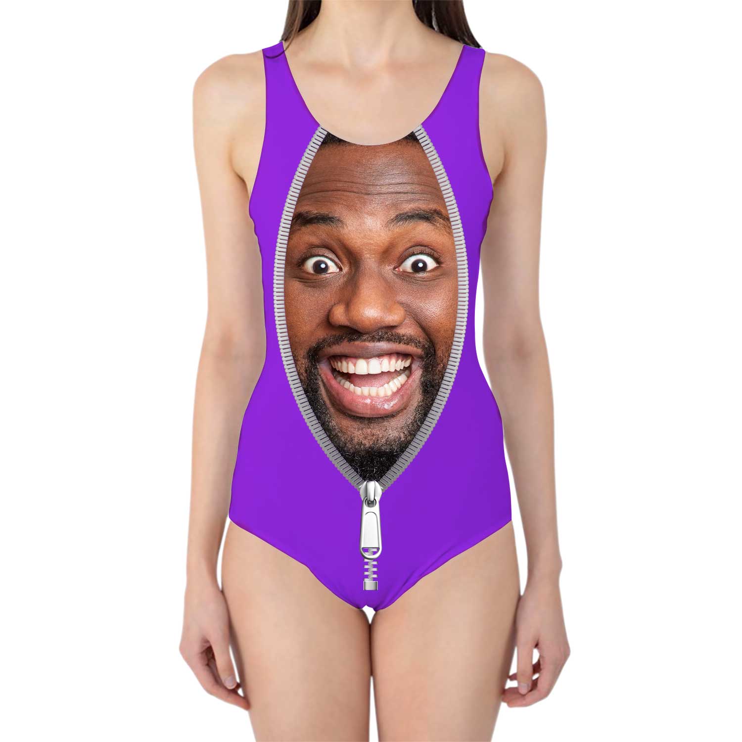 Zip Up Face Personalised Swimsuit Custom Swimming Costume
