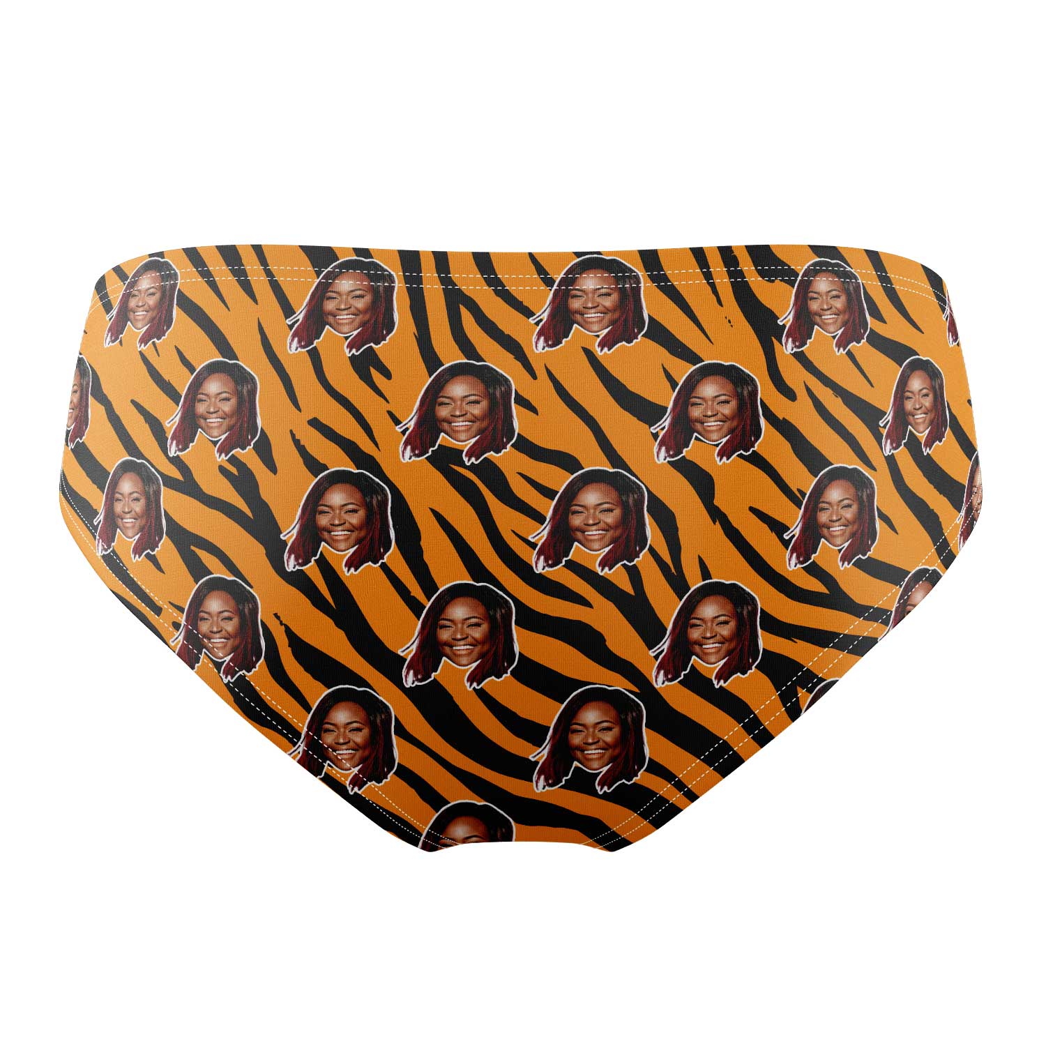face on swim trunks