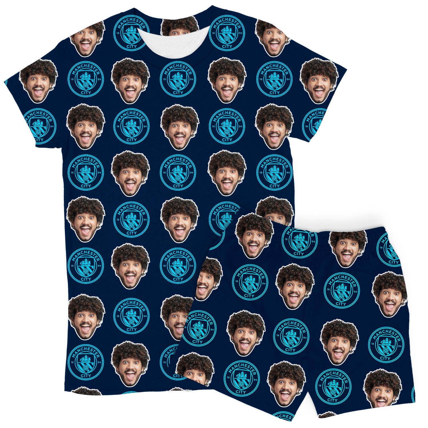 Navy Man City Women's Personalised PJs - Shorts Set