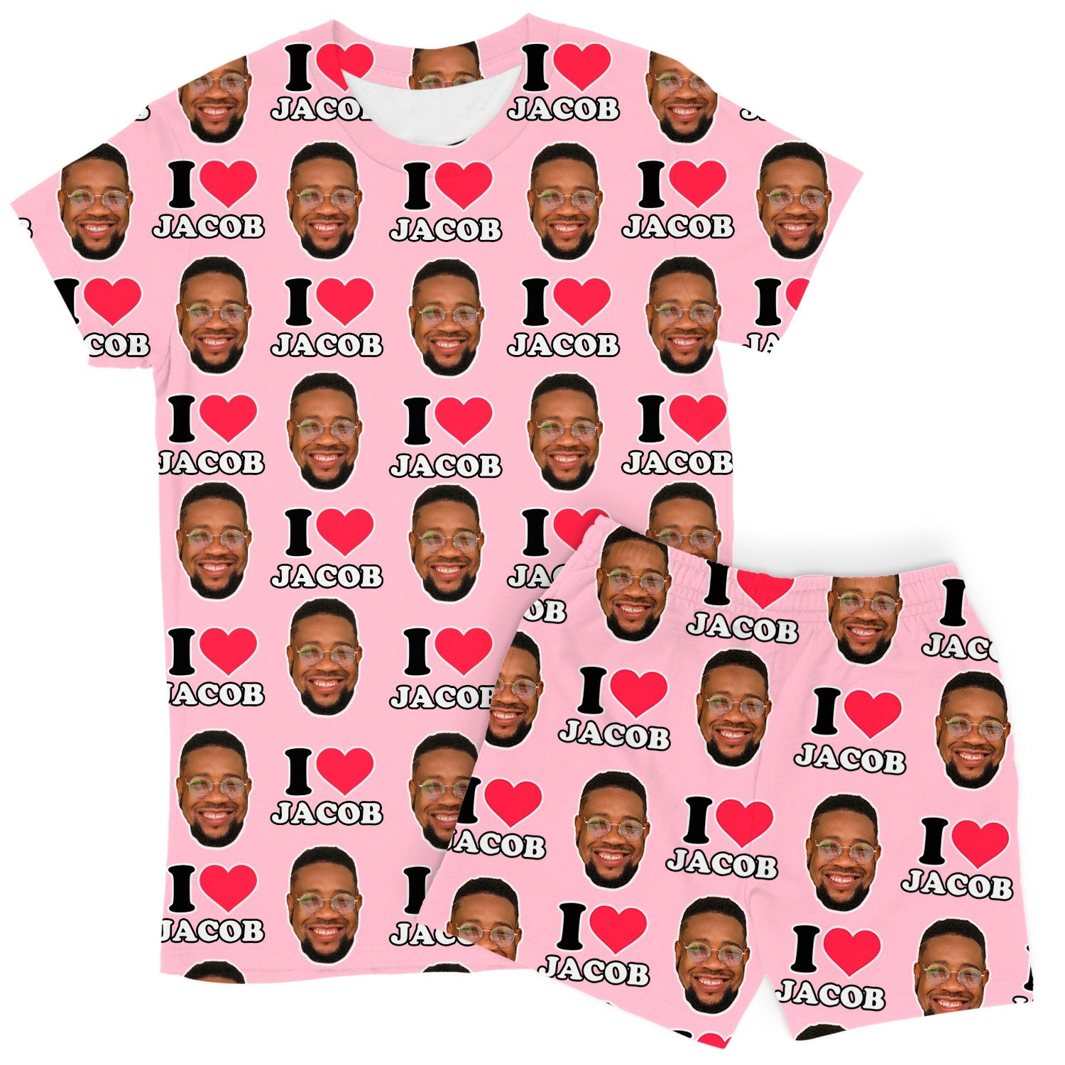 Women's I Heart Name & Face Personalised PJs - Shorts Set