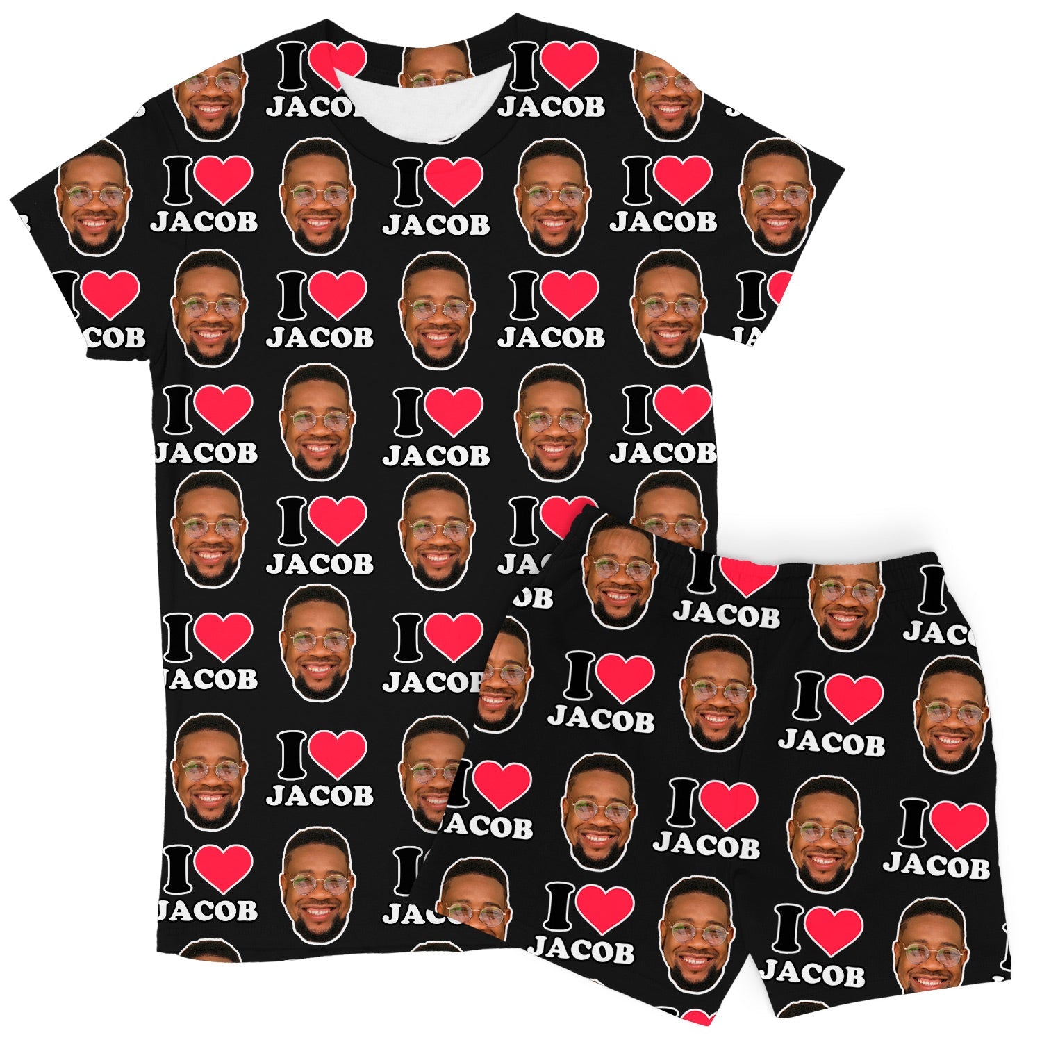 Women's I Heart Name & Face Personalised PJs - Shorts Set