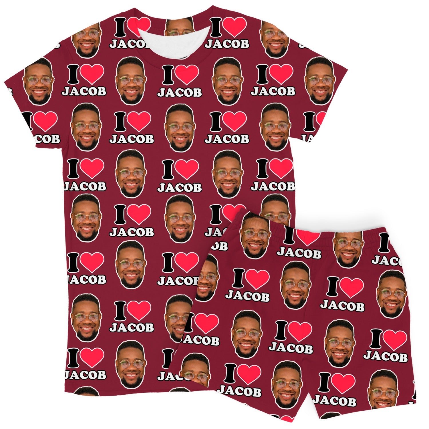 Women's I Heart Name & Face Personalised PJs - Shorts Set