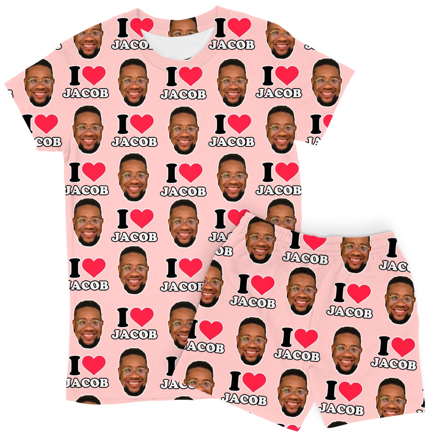 Women's I Heart Name & Face Personalised PJs - Shorts Set