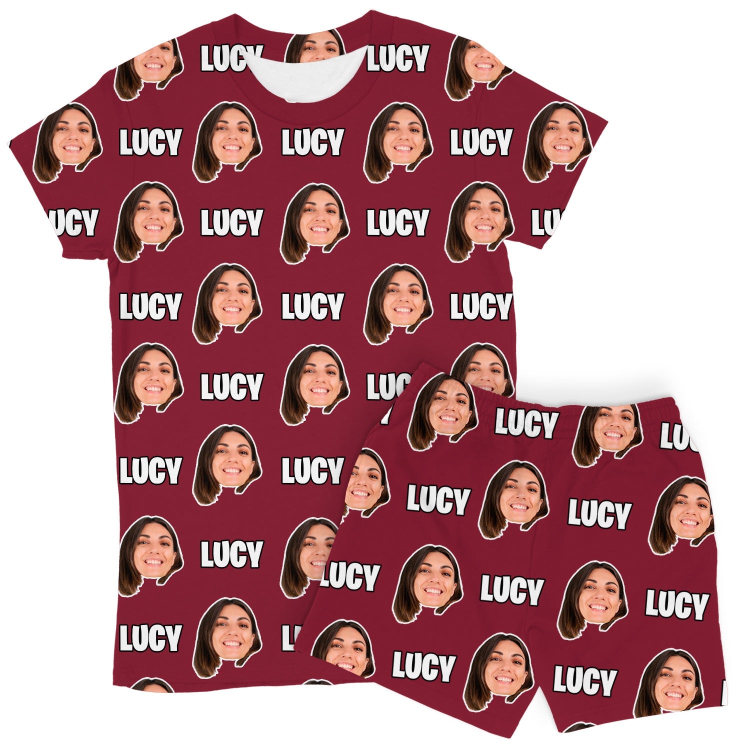 Women's Face & Name Personalised PJs - Shorts Set