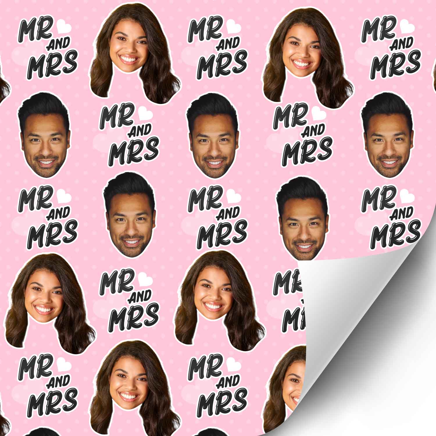 Mr & Mrs Couple Faces Personalised Wrapping Paper