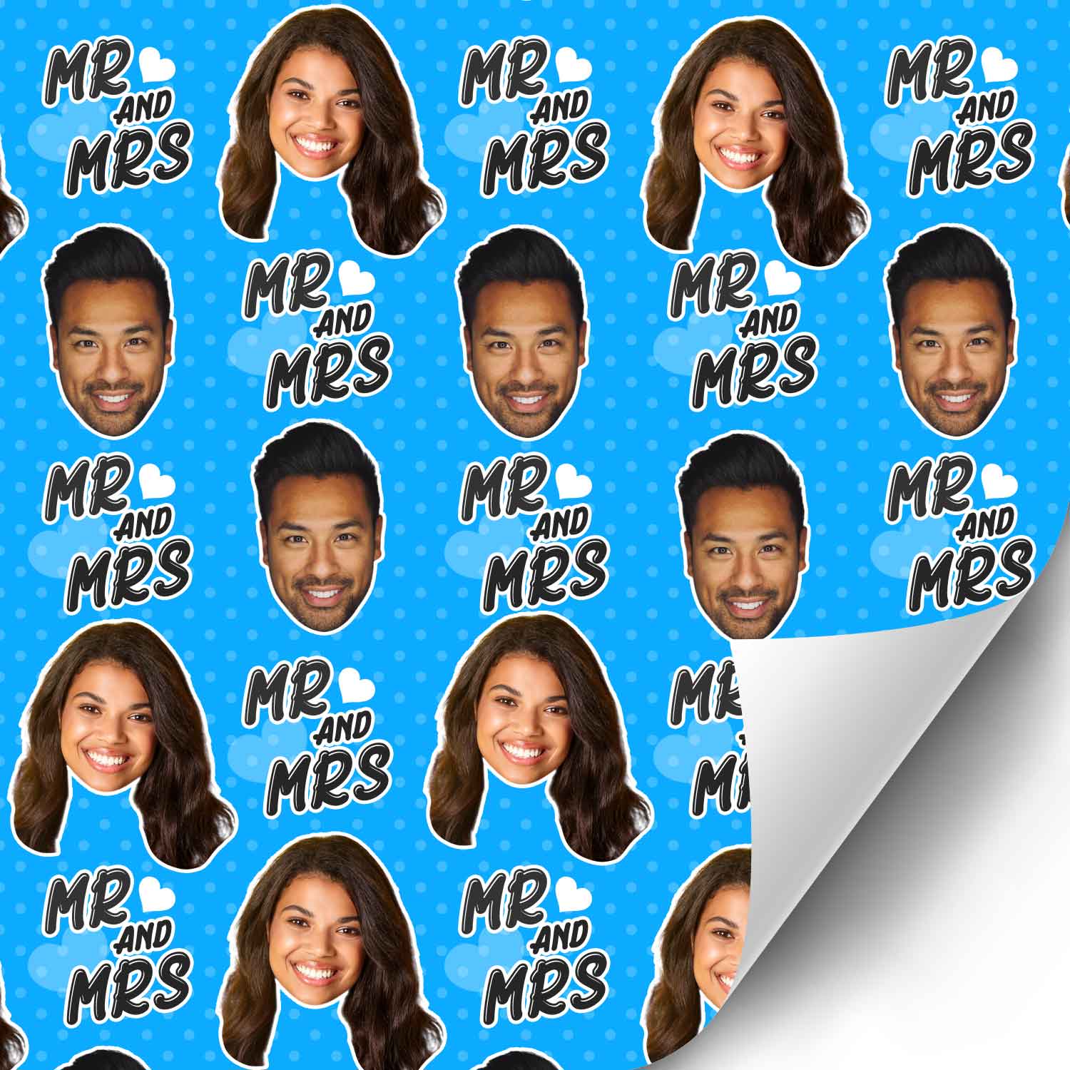 Mr & Mrs Couple Faces Personalised Wrapping Paper