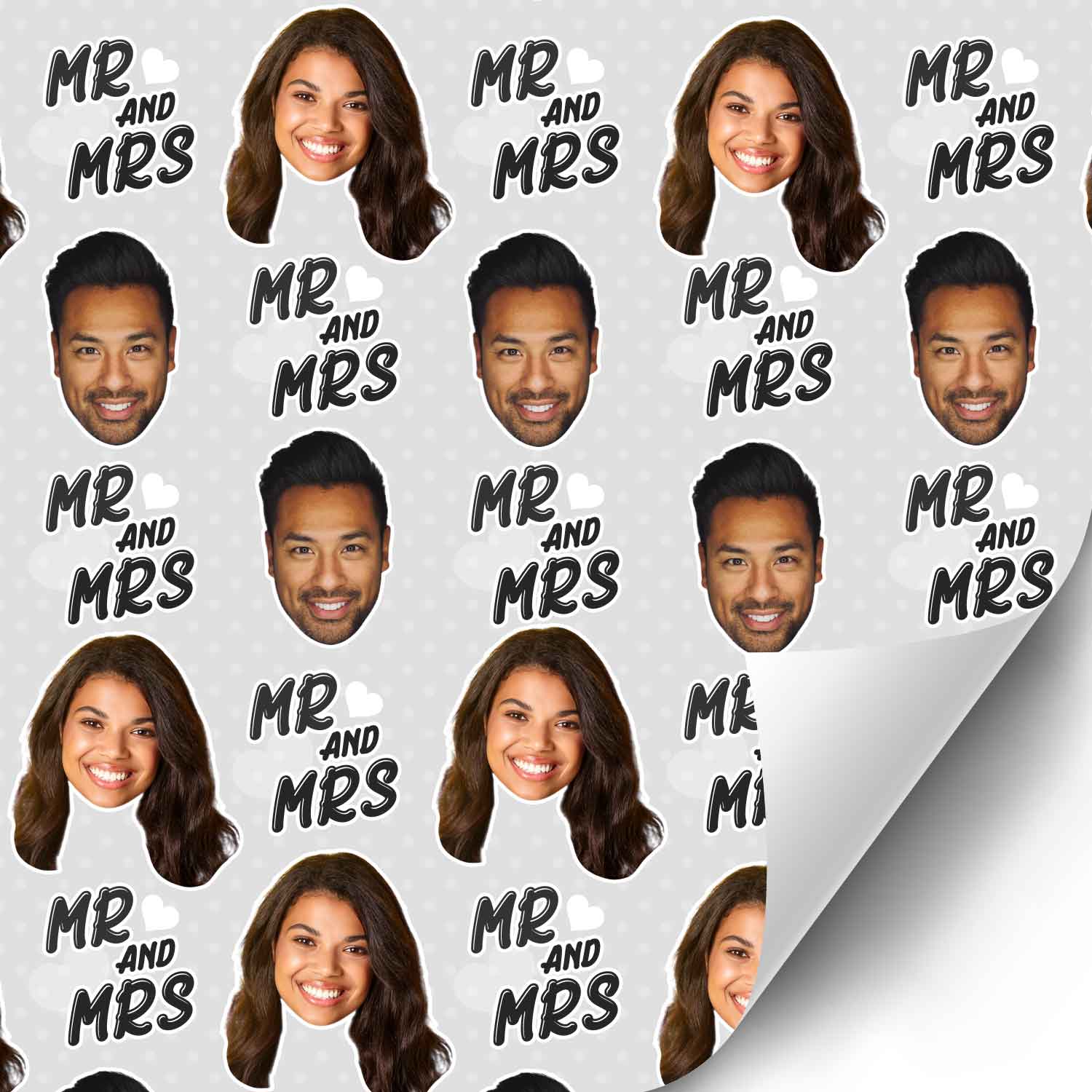 Mr & Mrs Couple Faces Personalised Wrapping Paper