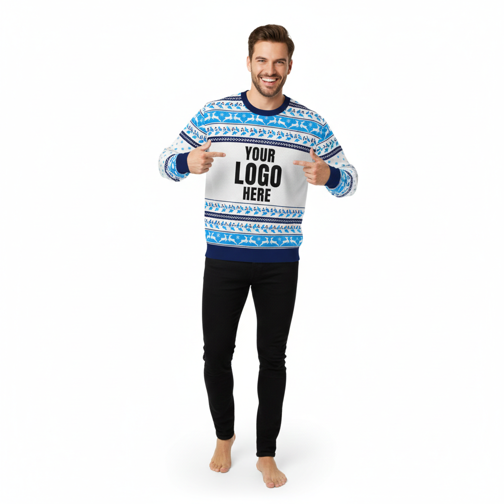 Your Logo Here Blue Personalised Christmas Jumper