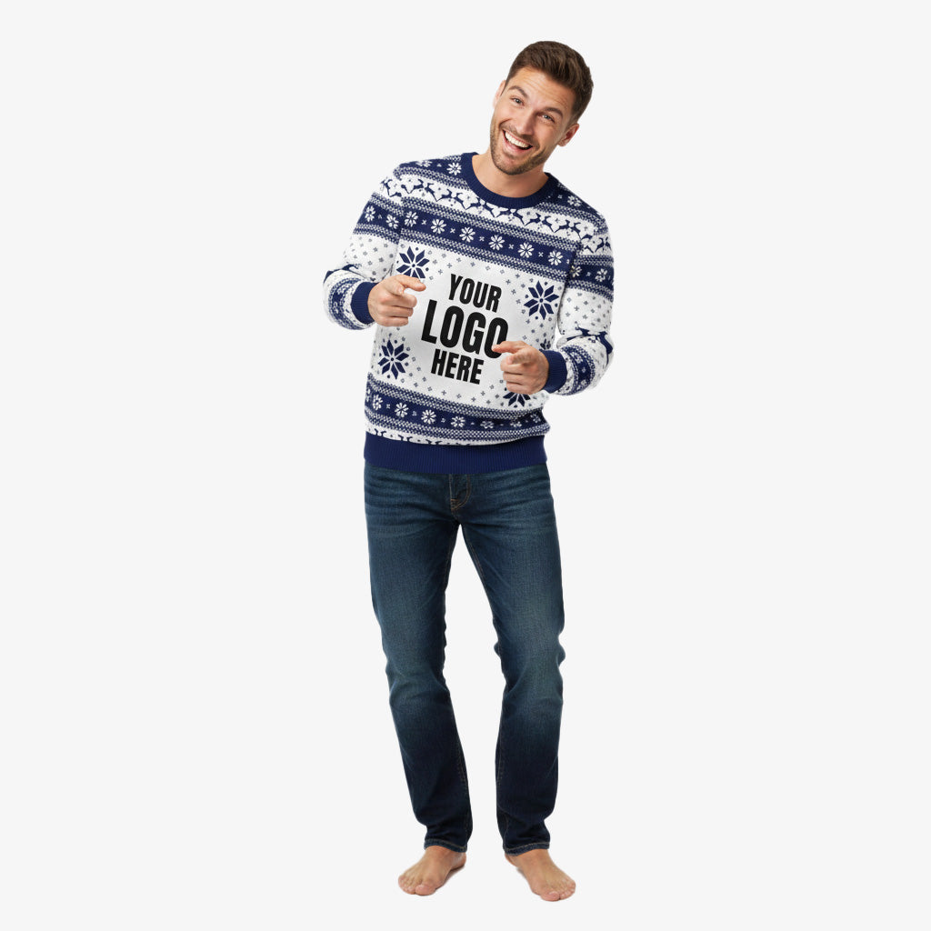Your Logo Here Navy and White Personalised Christmas Jumper