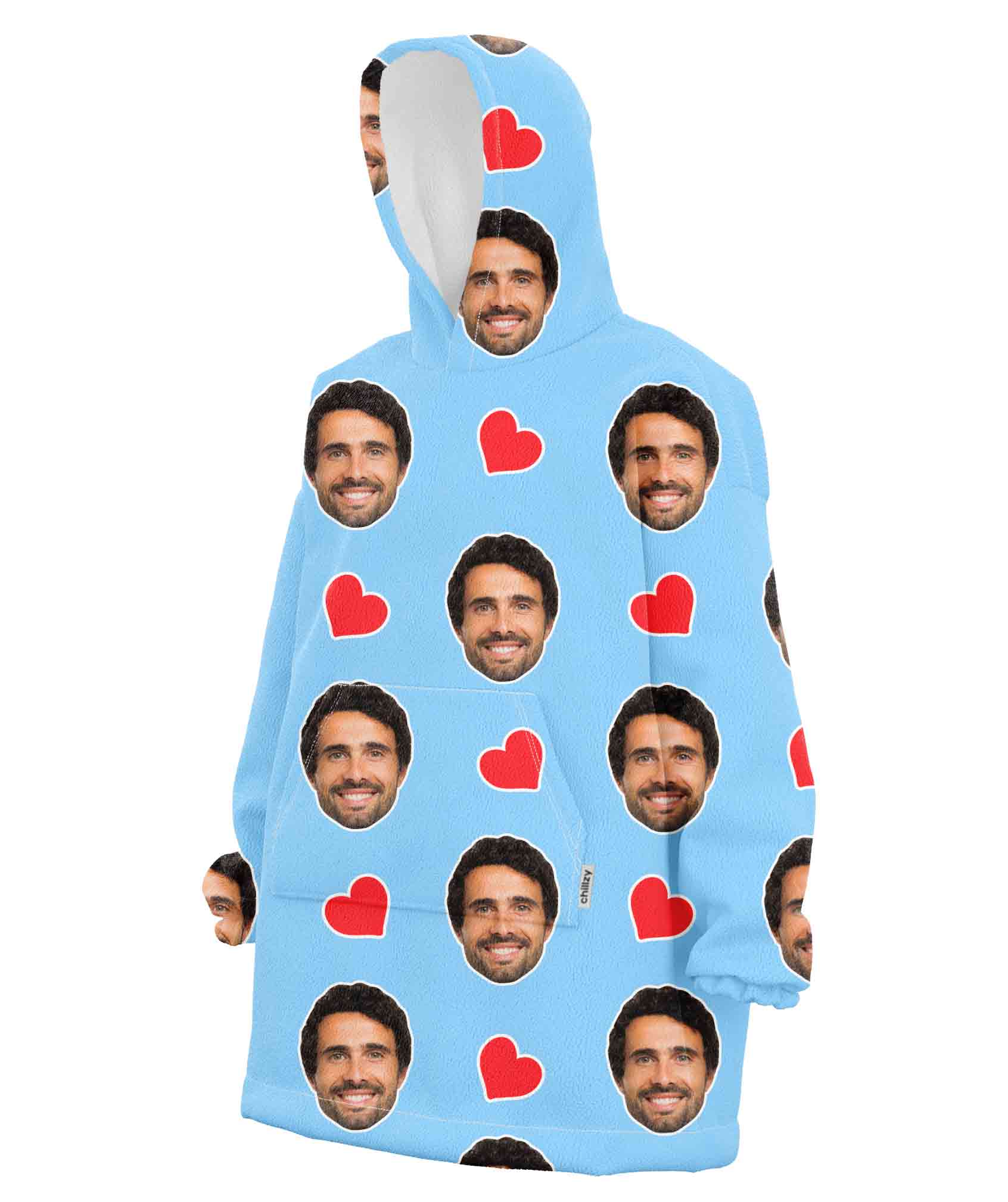 Love Hearts Personalised Face Hoodie Blanket