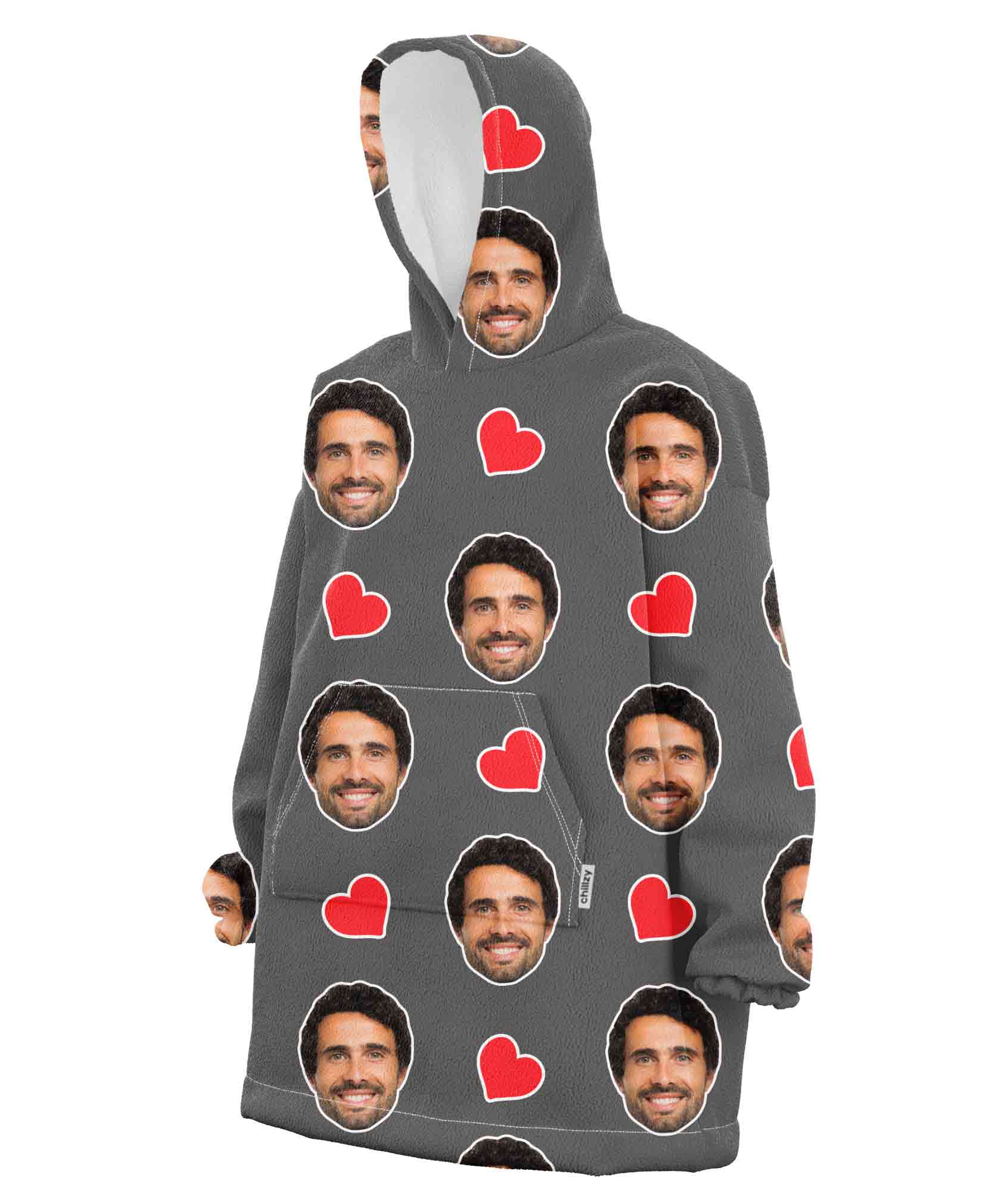 Love Hearts Personalised Face Hoodie Blanket
