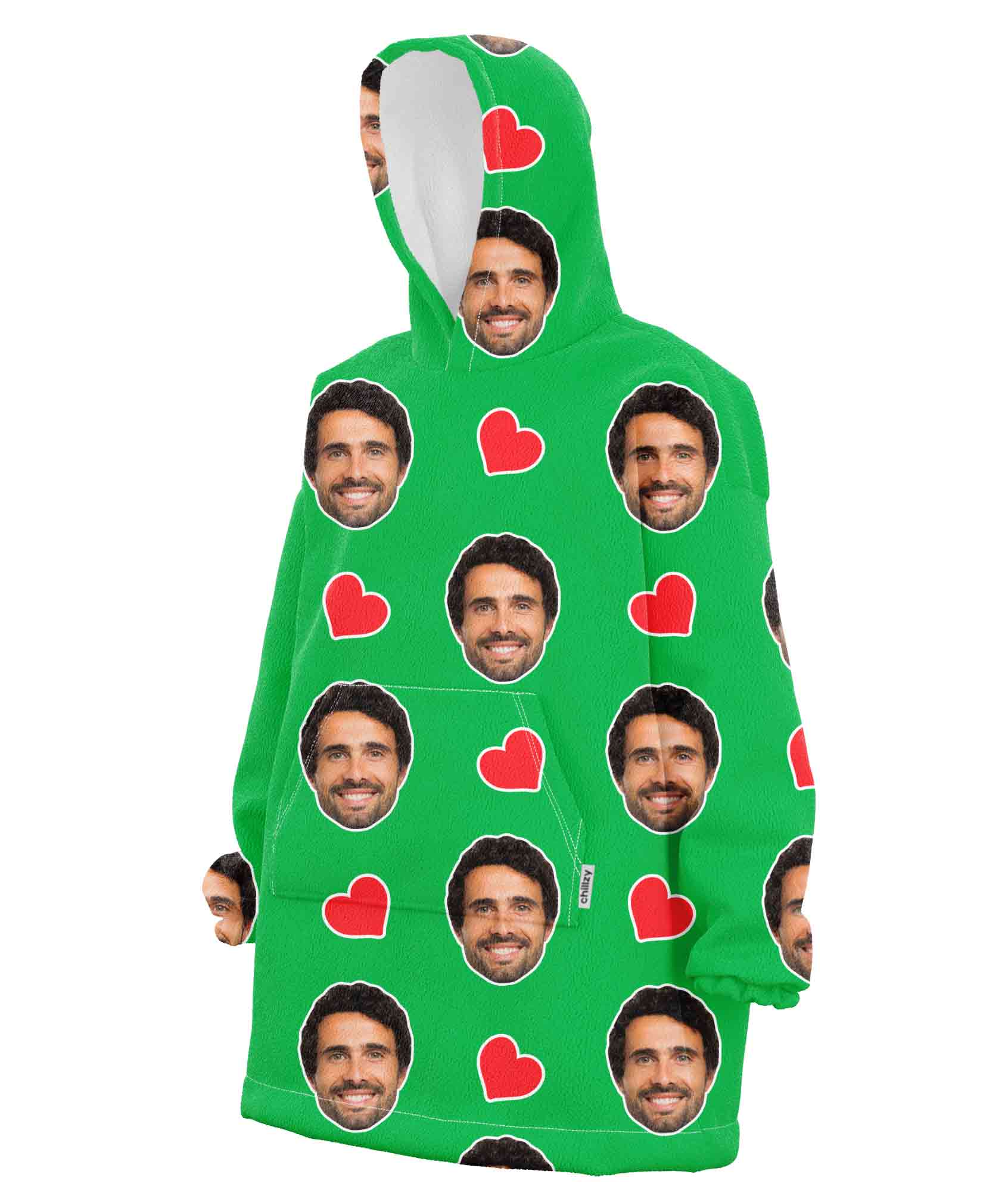 Love Hearts Personalised Face Hoodie Blanket