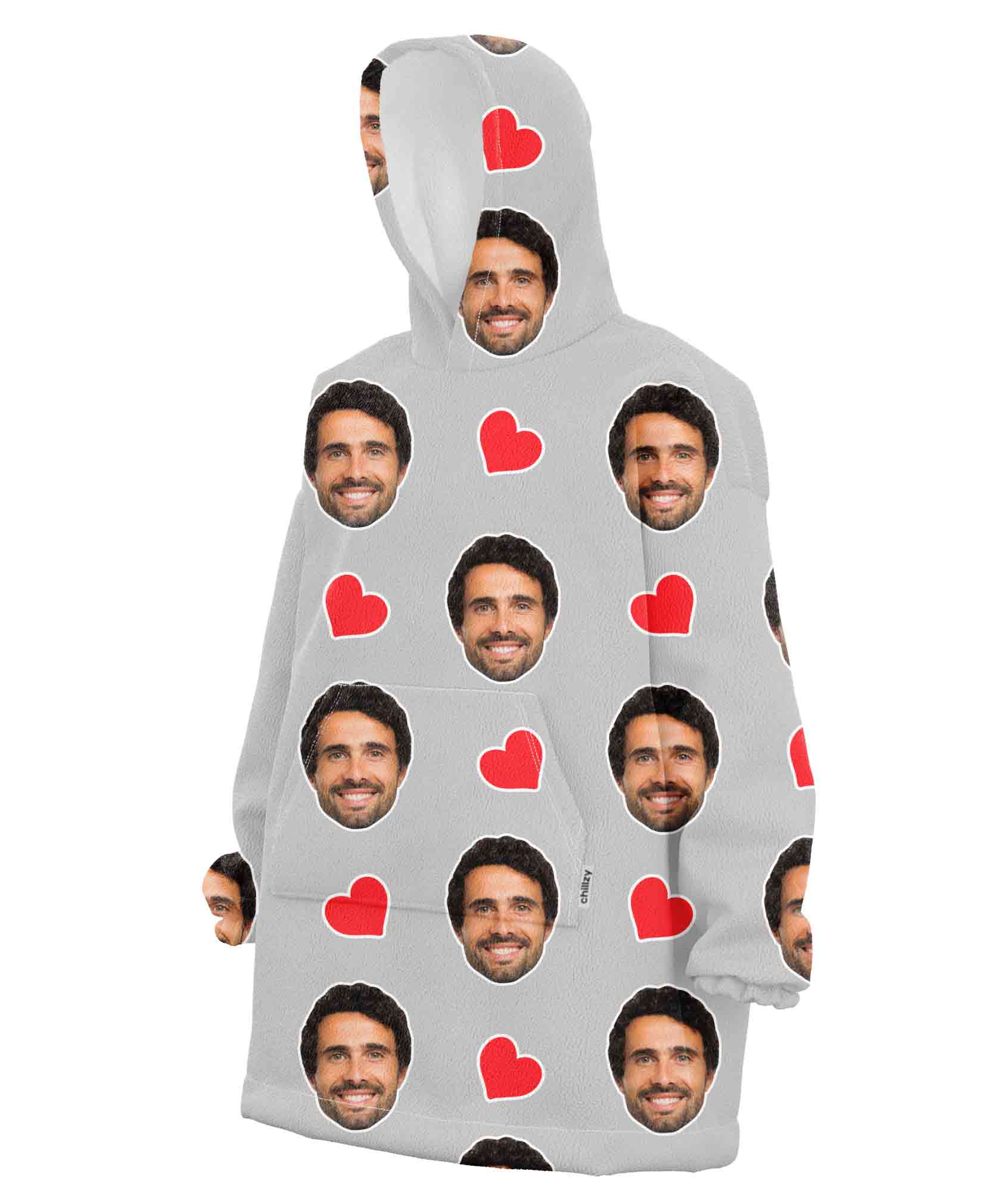 Love Hearts Personalised Face Hoodie Blanket