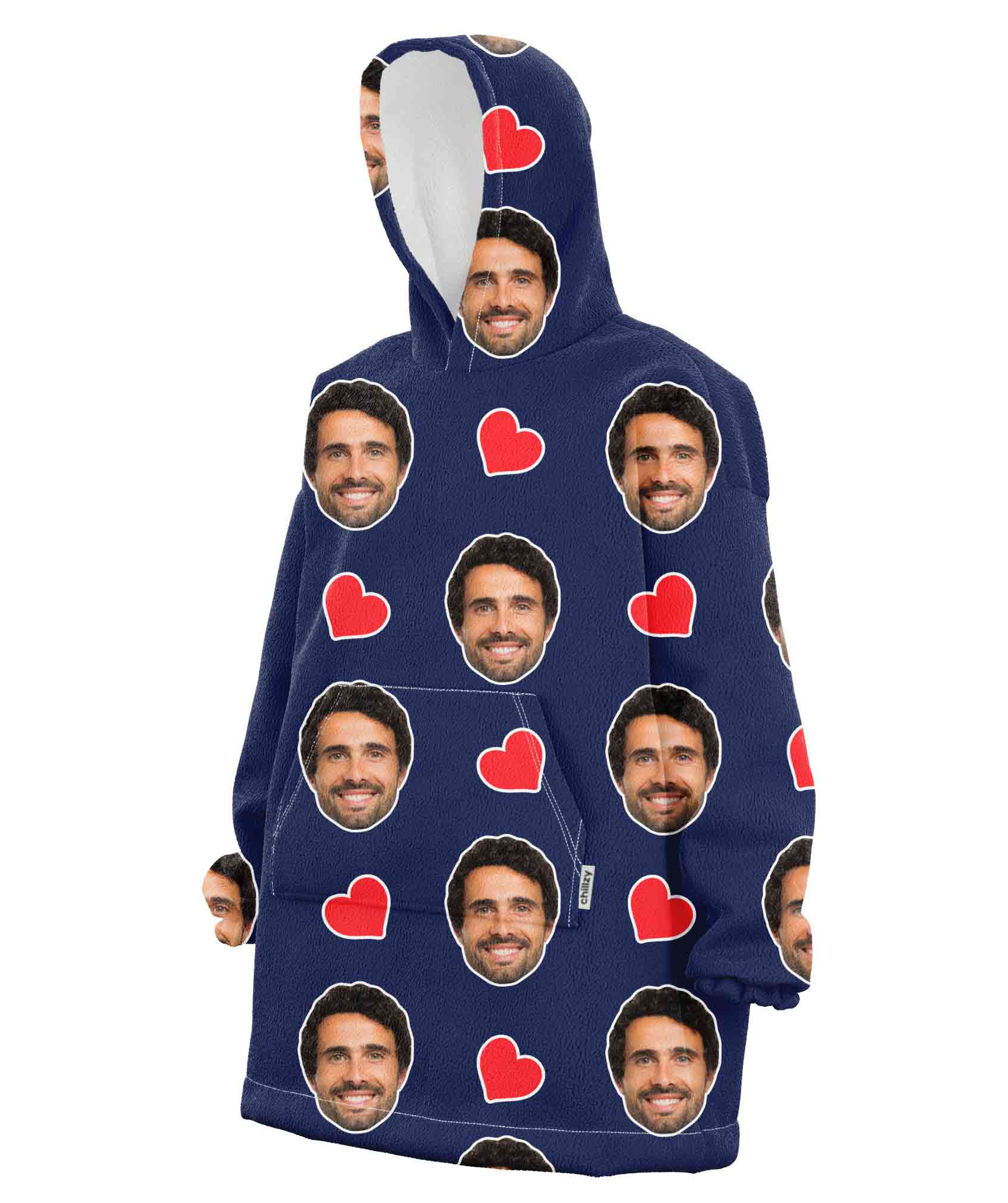 Love Hearts Personalised Face Hoodie Blanket