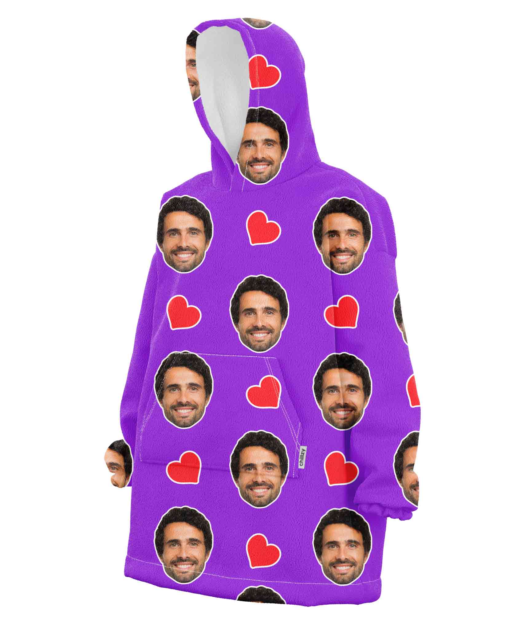 Love Hearts Personalised Face Hoodie Blanket