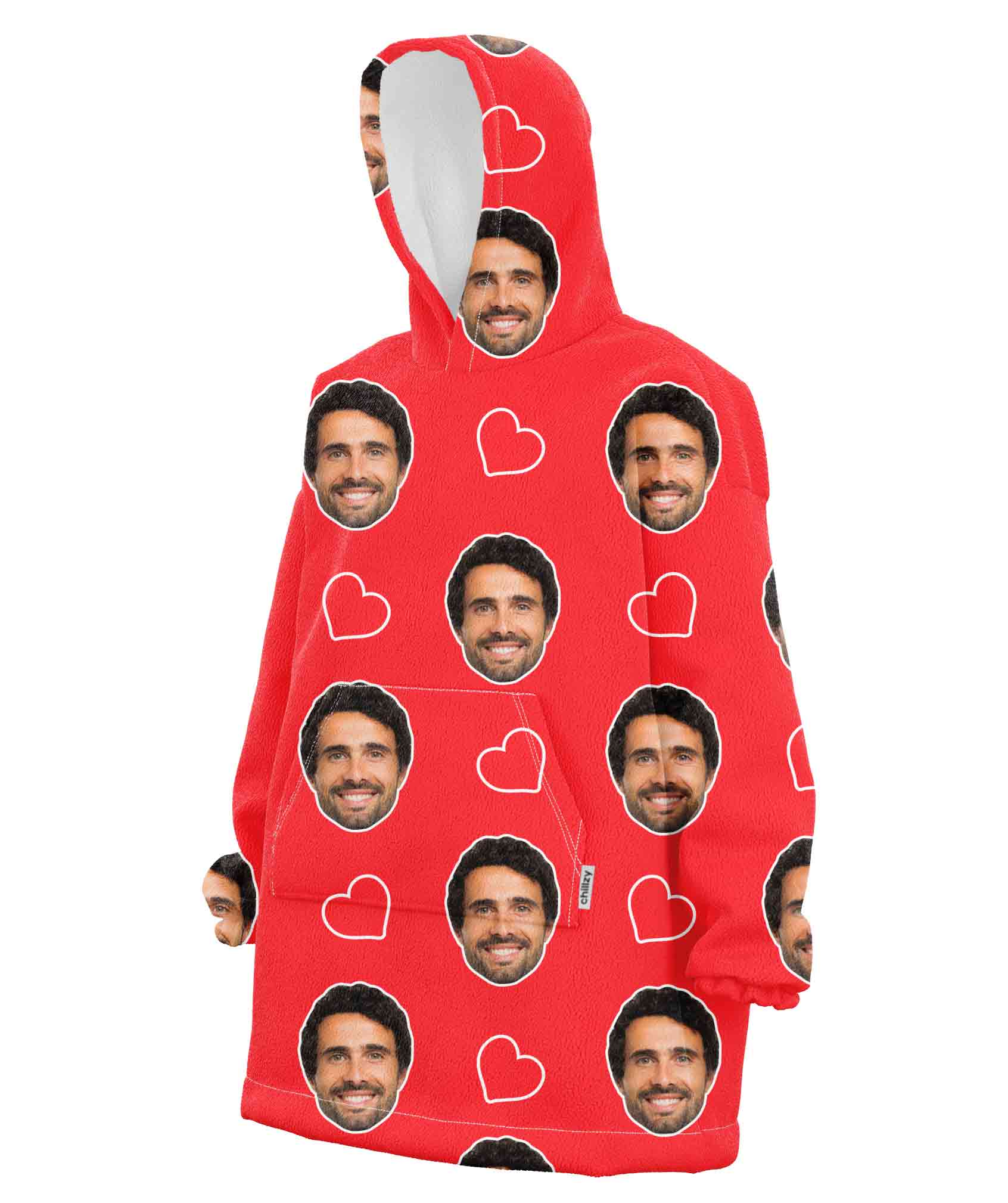 Love Hearts Personalised Face Hoodie Blanket