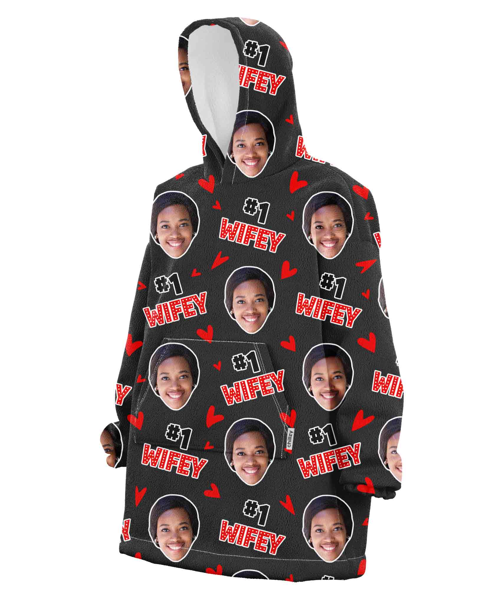 #1 Wifey Face Personalised Hoodie Blanket