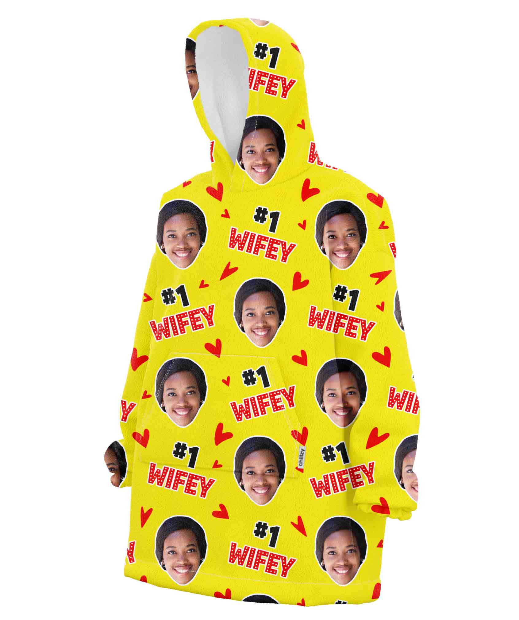 #1 Wifey Face Personalised Hoodie Blanket