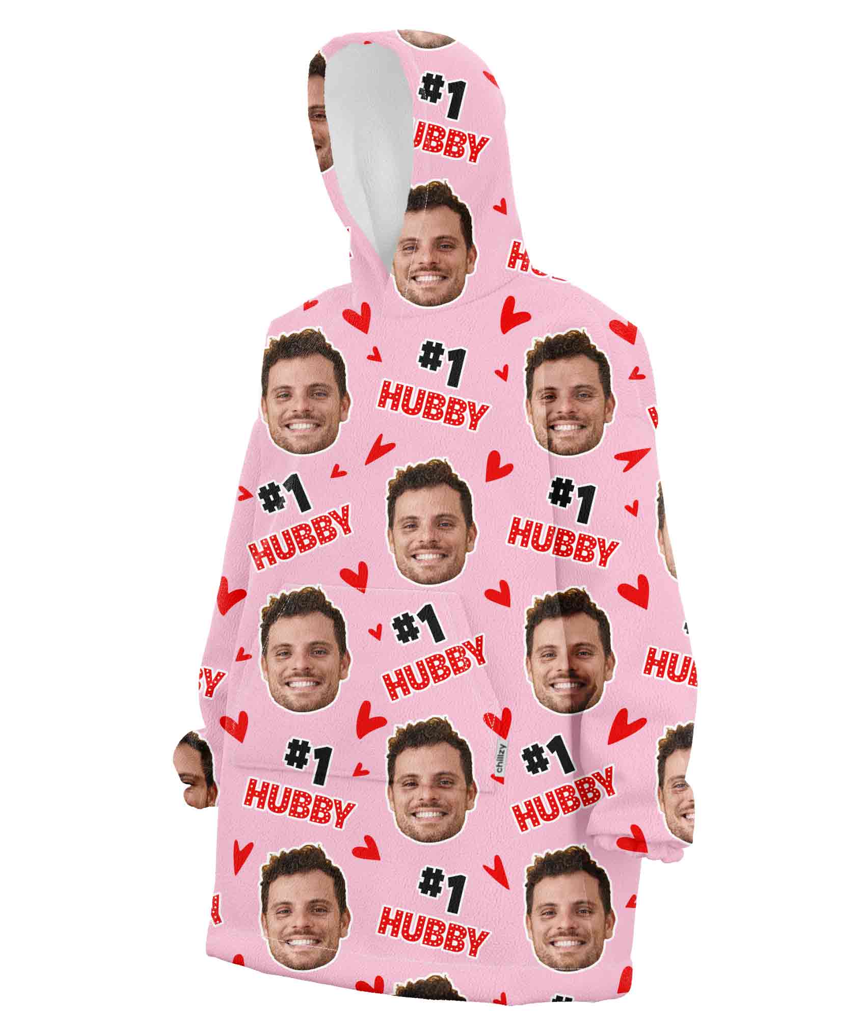 #1 Hubby Face Personalised Hoodie Blanket