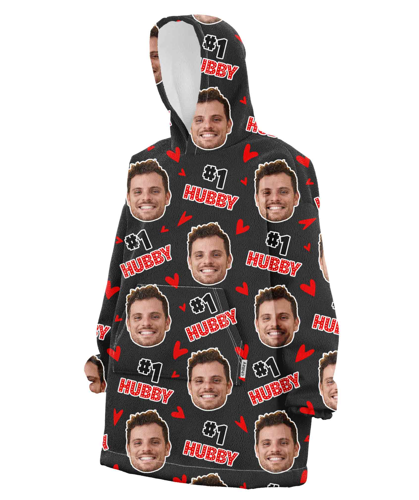 #1 Hubby Face Personalised Hoodie Blanket