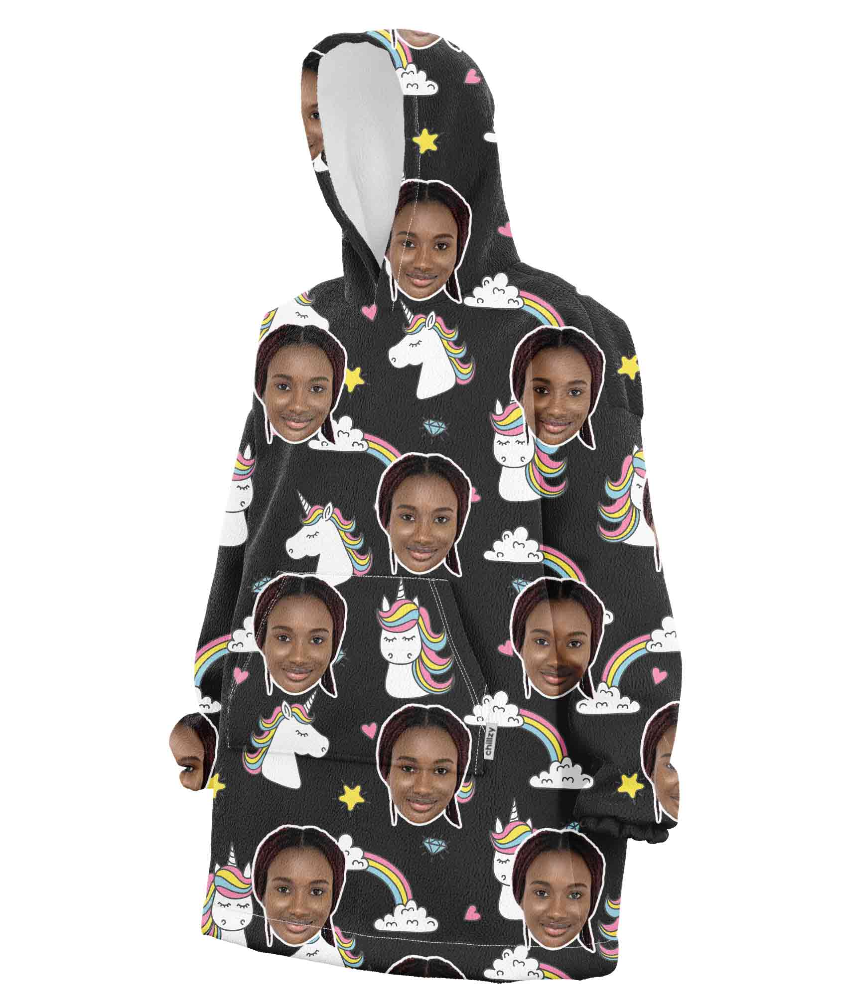 Unicorn & Rainbow Personalised Hoodie Blanket